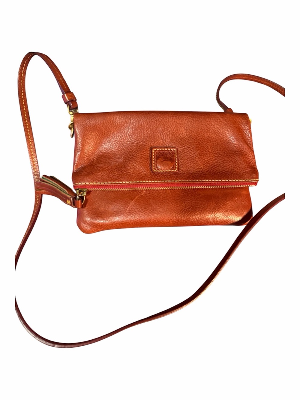 Dooney & Bourke Leather Fold-Over Crossbody Bag in Cognac